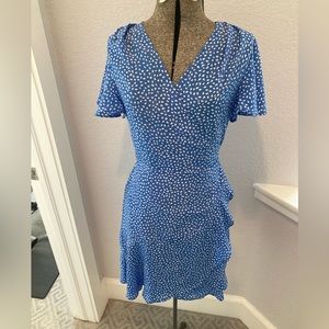 Blue and White Wrap Dress (Medium) - like New condition
